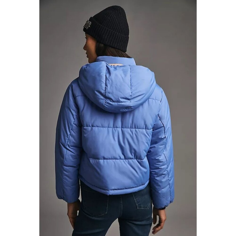 Pilcro Cropped Colorblock Womens Size XS Full Zip Hooded Puffer Jacket Blue - Picture 4 of 13
